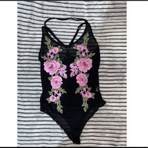 Floral See Through Bodysuit size small